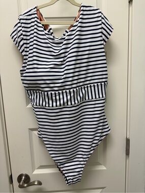 Striped Navy & White  J Crew One-Piece Swimsuit